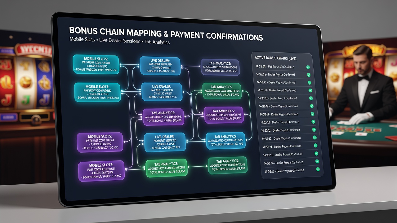 Diagram illustrating bonus chain progression from deposits through slots, live tables, and sports betting toward VIP program tiers