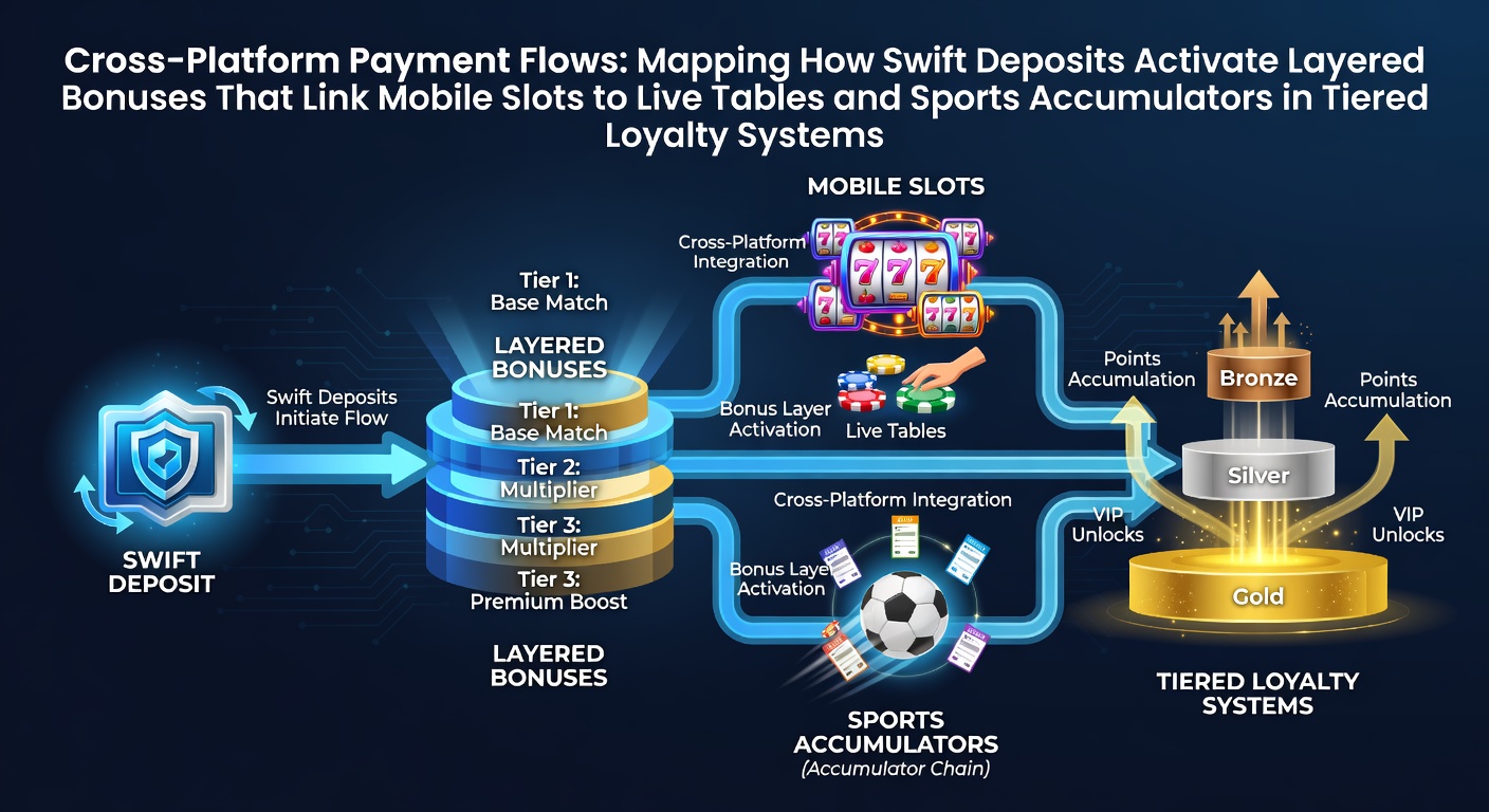 Illustration showing cross-platform payment flows connecting mobile slots, live tables, and sports betting in loyalty programs
