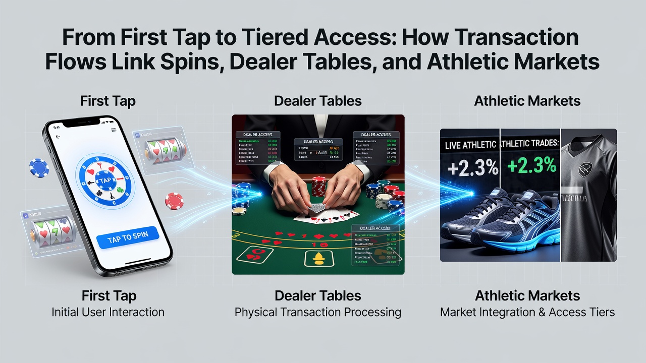 User interface screenshot illustrating tiered rewards connecting mobile slots, dealer tables, and sports betting transactions