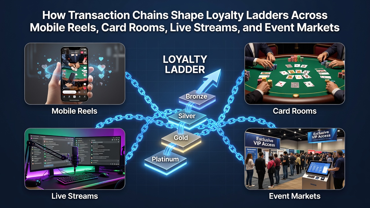 Illustration of transaction chains linking mobile reels to loyalty tiers across gaming platforms