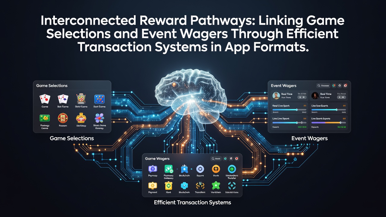 Mobile app interface showing interconnected reward pathways between slot games and sports wagers with instant transaction confirmations