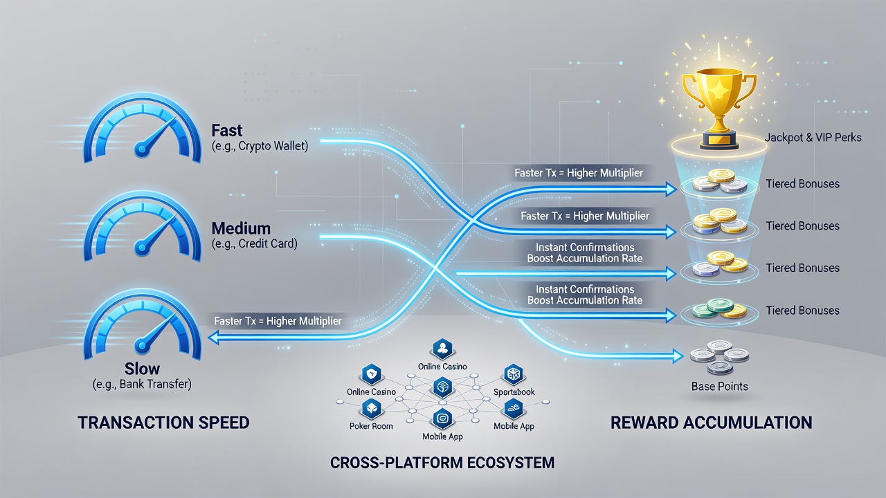Chart illustrating reward accumulation curves for different transaction processing times across gambling verticals