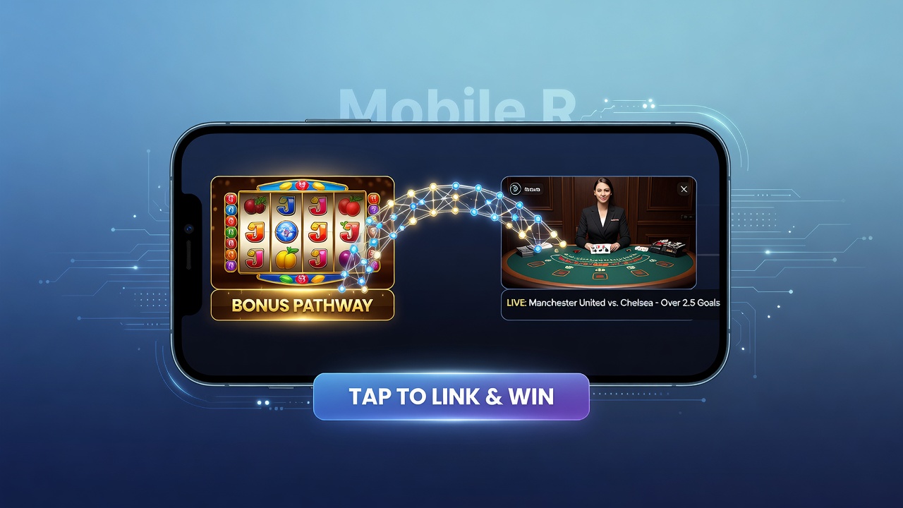 Integrated gaming dashboard displaying slot reels transitioning to live dealer wins and football market odds