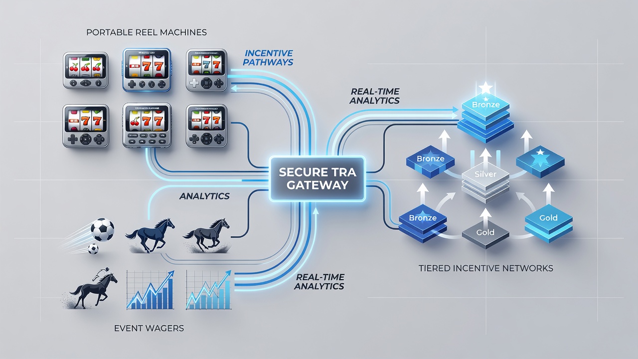 Diagram showing secure transaction flows between slot reels and sports event wagers within tiered incentive structures