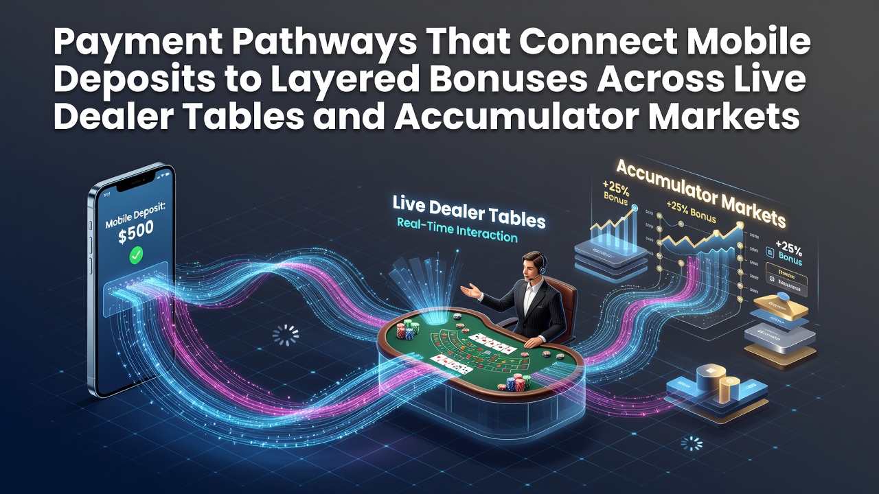 Mobile deposit interface connecting to live dealer tables and accumulator betting options