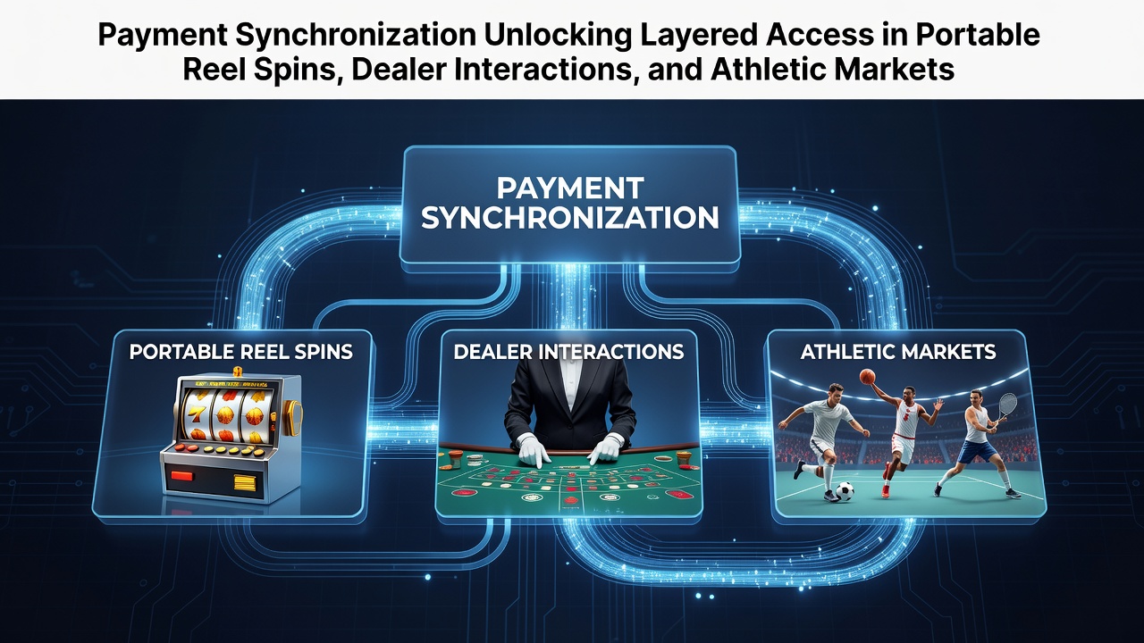 Payment synchronization interface showing mobile slots, live dealer tables, and sports markets integration