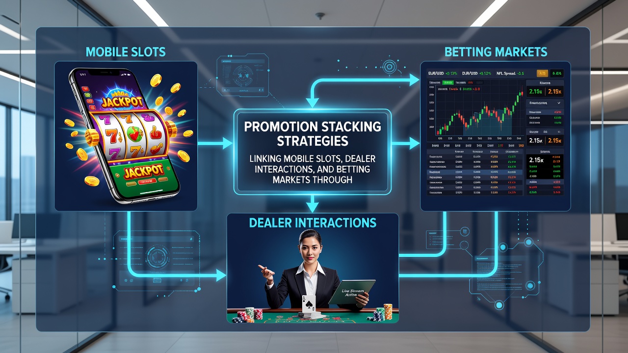 Mobile device displaying stacked promotions across slots, live dealers, and sports markets