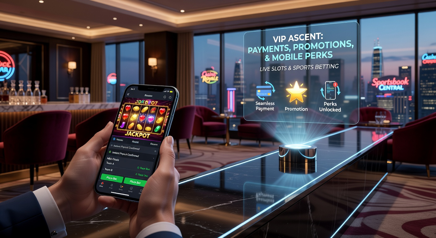 Digital illustration of a glowing VIP ladder ascending through vibrant casino slots and sports betting interfaces, symbolizing seamless progression and perks